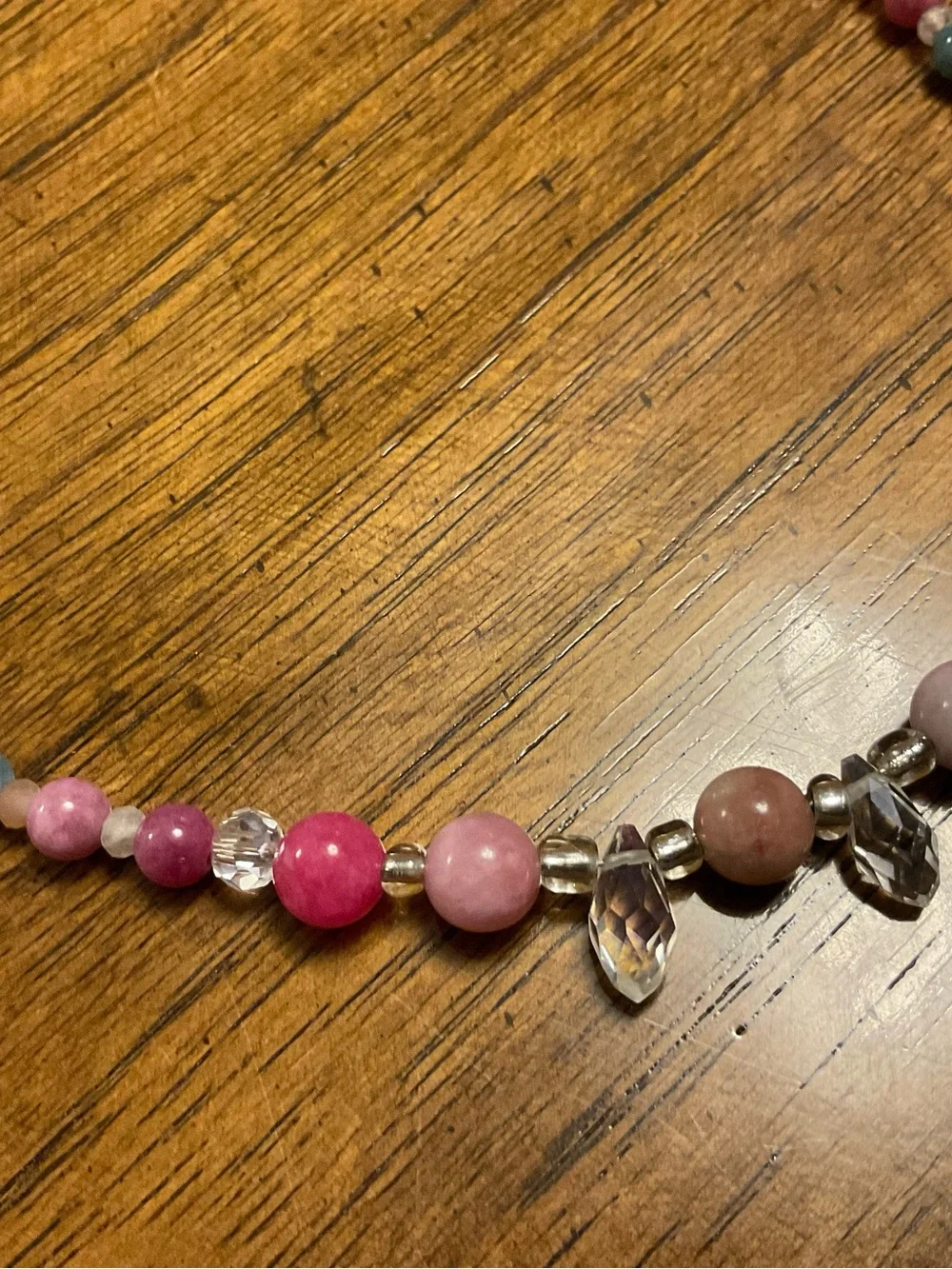 Pink Aventurine & Rainbow Jade Beaded Crystal Accent Necklace